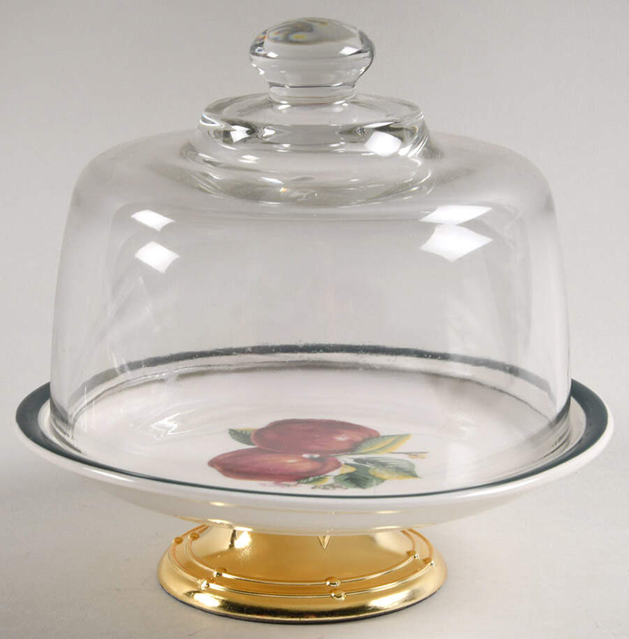 Apples (Casuals) 6 1/2"-7 1/2" Footed Cheese Plate w/ Glass Dome HC by China Pearl-1