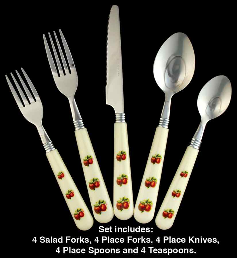Apples (Casuals) 20 Pc Flatware Set (4-5pc Pla M Piece Types) by China Pearl-1