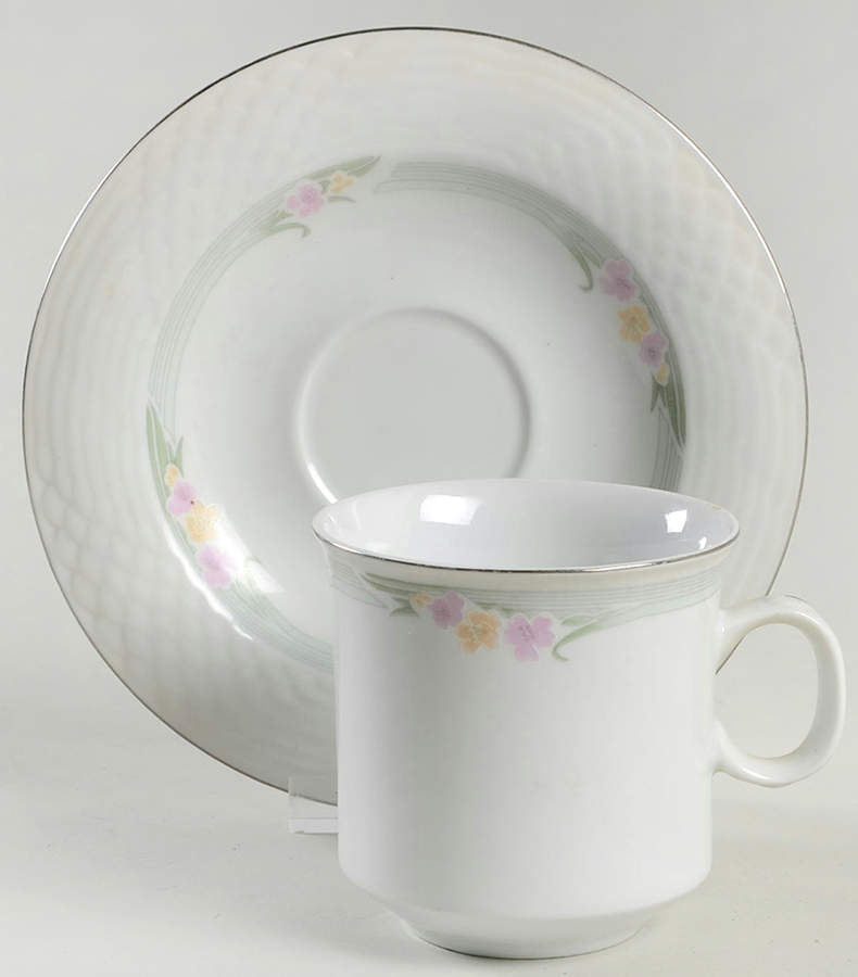 Emerald (Gray Band) Flat Cup & Saucer Set by China Pearl-1