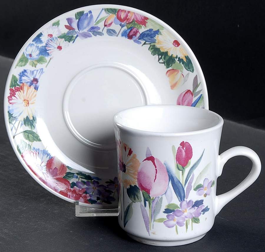 Flora Flat Cup & Saucer Set by China Pearl-1