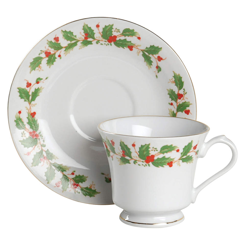 Noel (Brown Lettering Backstamp) Footed Cup & Saucer Set by China Pearl-1