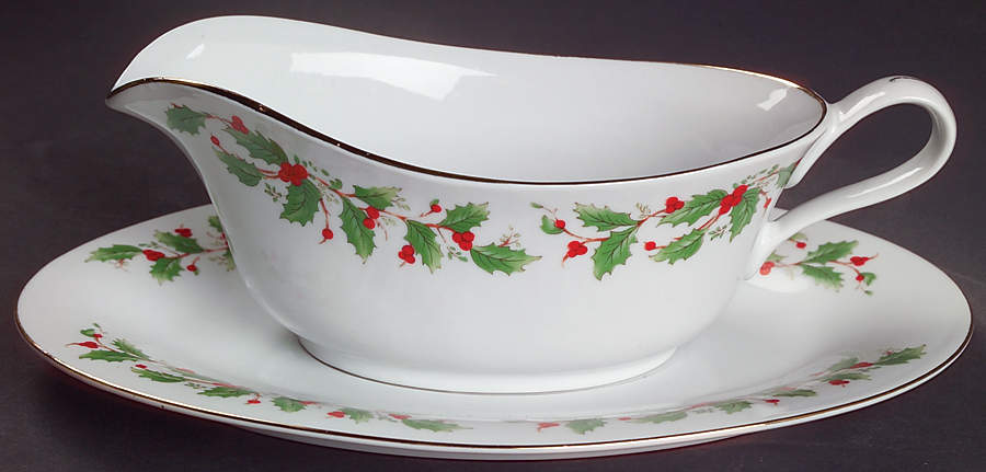 Noel (Brown Lettering Backstamp) Gravy Boat & Underplate by China Pearl-1