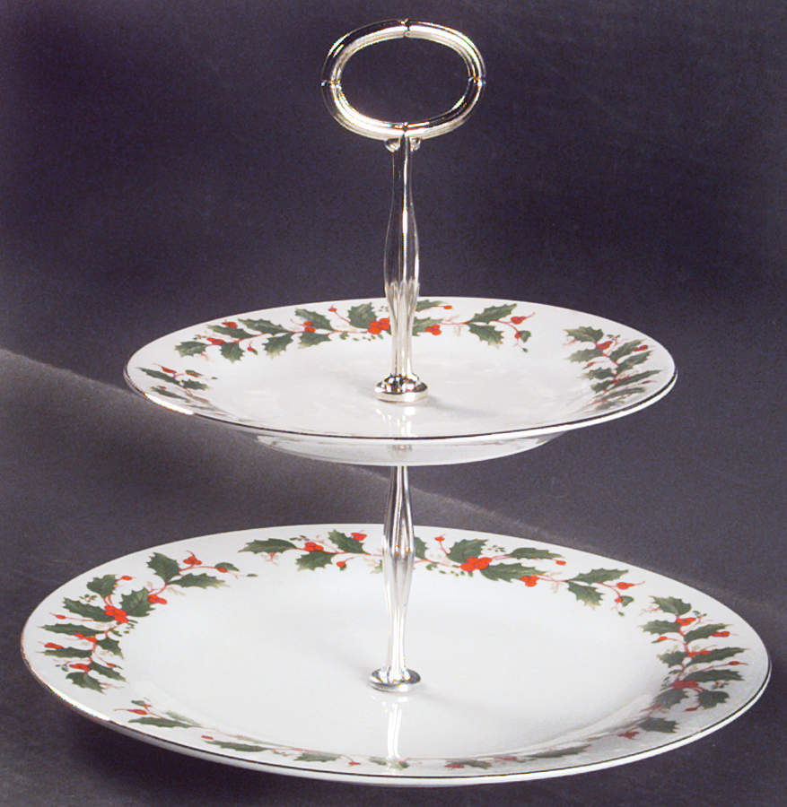 Noel (Brown Lettering Backstamp) 6 5/8"-10"  2 Tiered Serving Tray (Dp, Sp) HC by China Pearl-1