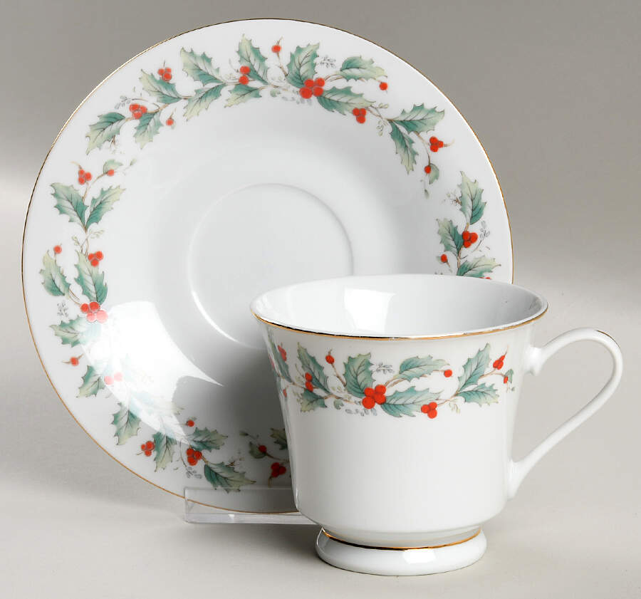 Noel (Brown Lettering Backstamp) Footed Cup & Saucer Set by China Pearl-1