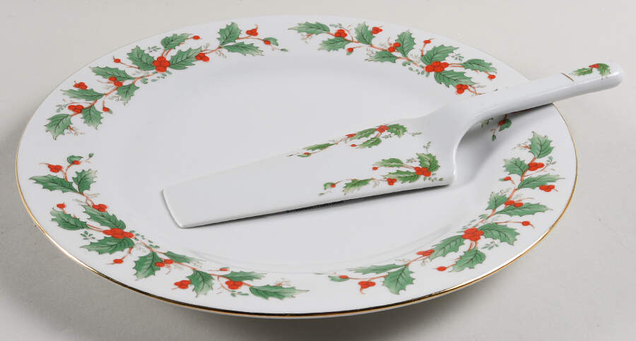 Noel (Brown Lettering Backstamp) Cake Aka Dinner Plate & Server No Box by China Pearl-1