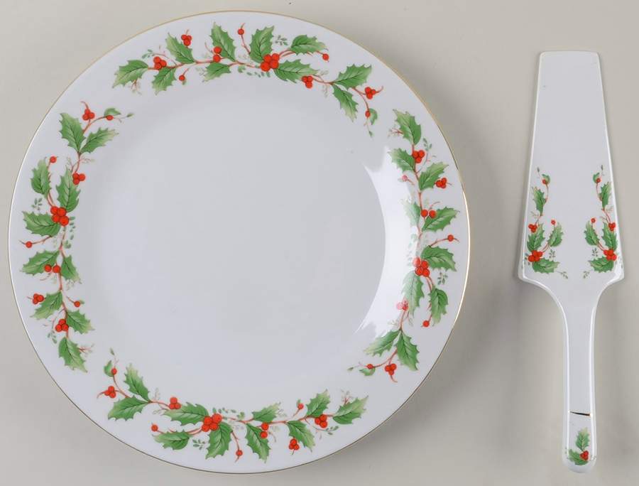 Noel (Brown Lettering Backstamp) Cake Aka Dinner Plate & Server w/Box by China Pearl-1