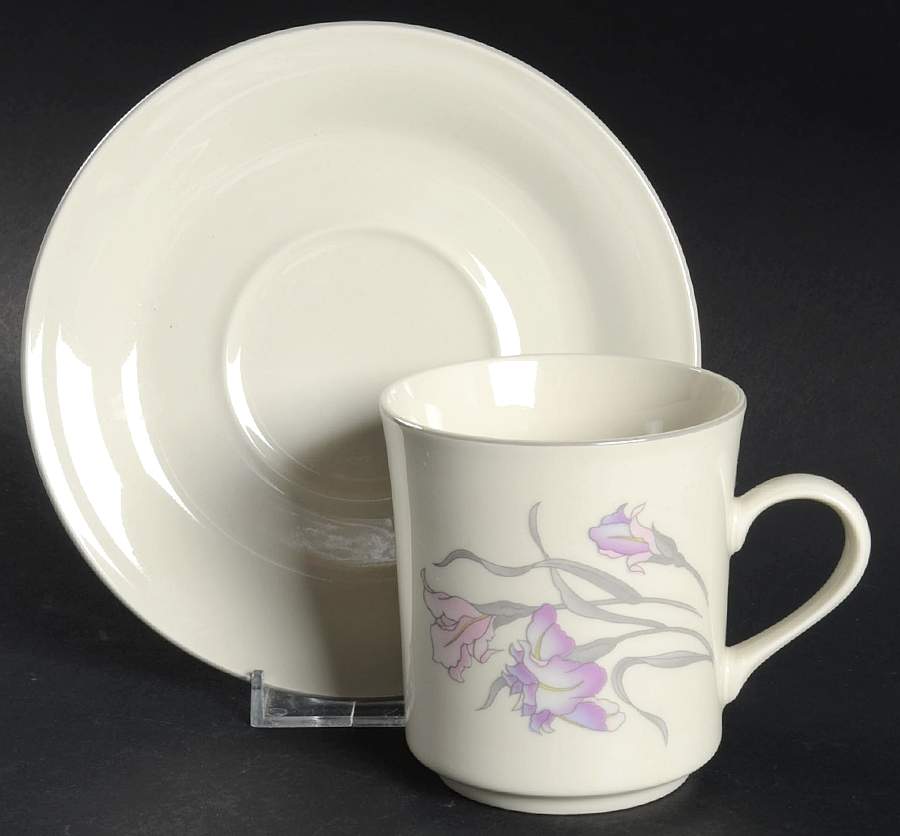 Orchid Flat Cup & Saucer Set by China Pearl-1