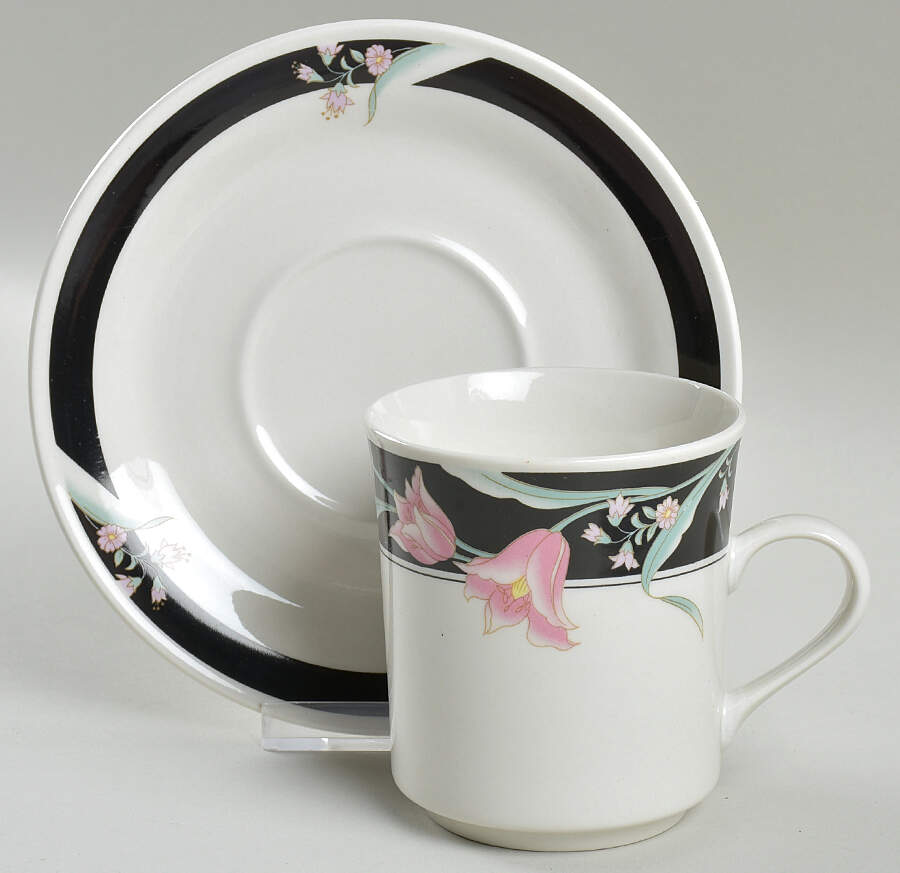 Serena (White Background) Flat Cup & Saucer Set by China Pearl-1