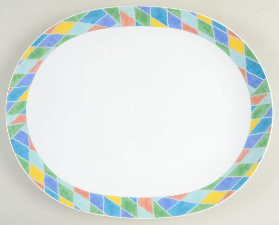 Color Collage 14" Oval Serving Platter by Christopher Stuart-1