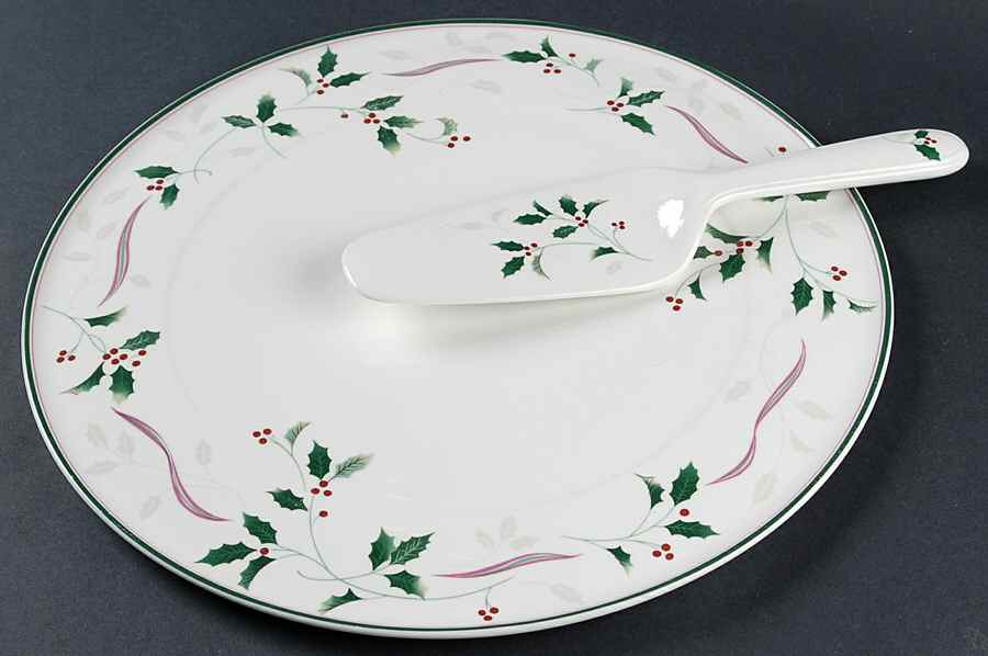 Holiday Splendor Cake Plate & Solid Ceramic Server Set (No Box) by Christopher Stuart-1
