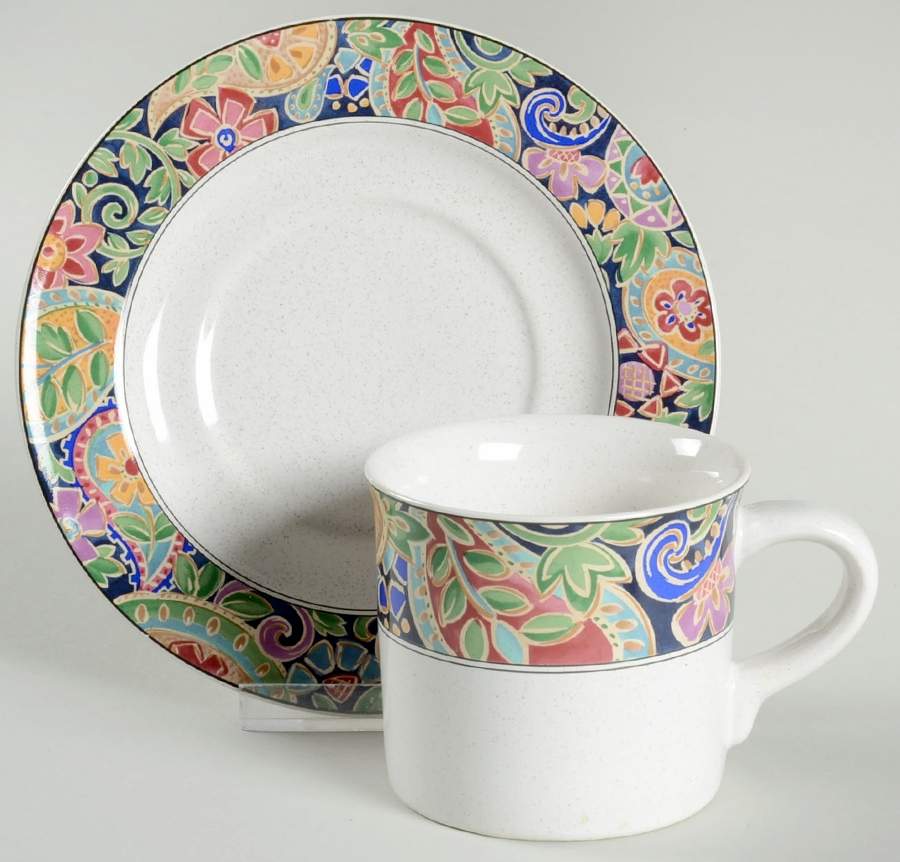 Paisley Mural Flat Cup & Saucer Set by Christopher Stuart-1