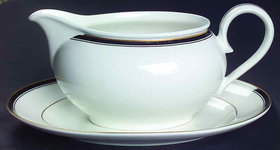 Royal Black Gravy Boat & Underplate/Relish by Christopher Stuart-1