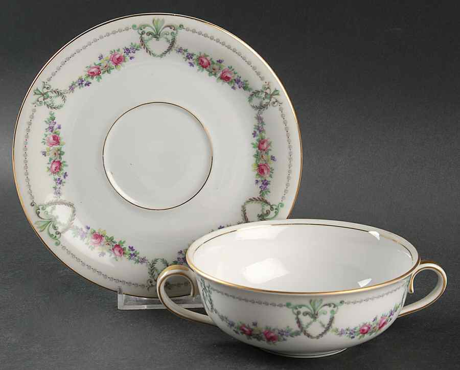 Rose Garland Flat Cream Soup Bowl & Saucer Set by Chateau-1