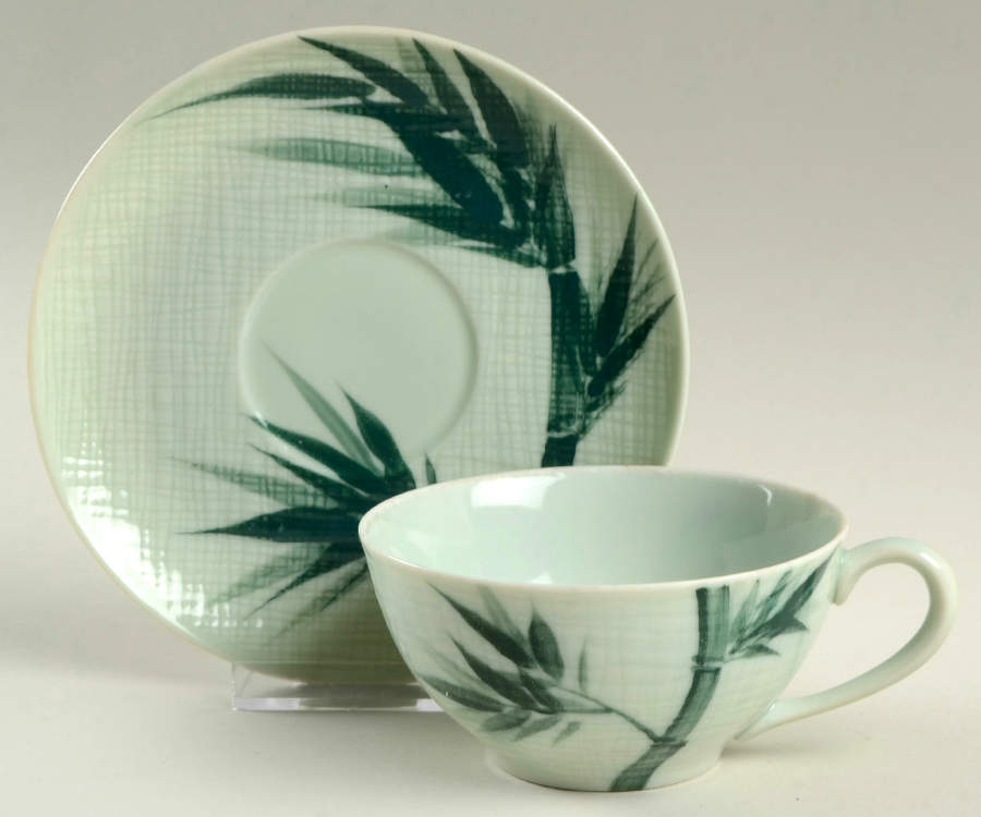 Bamboo (No Gold) Flat Cup & Saucer Set by Celadon China-1