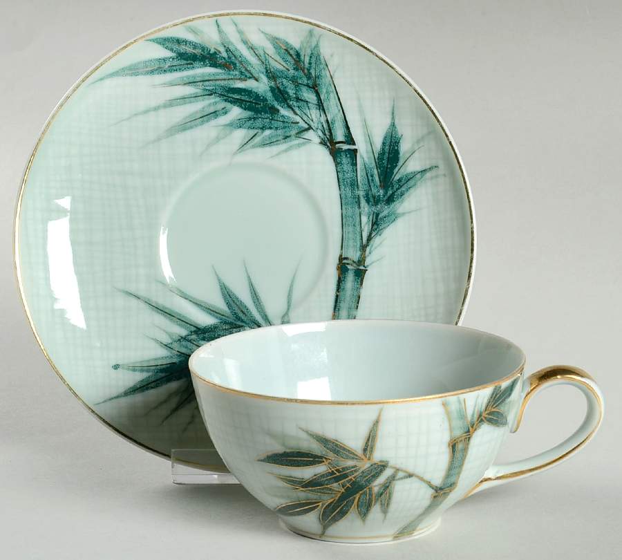 Bamboo (Gold Trim) Flat Cup & Saucer Set by Celadon China-1