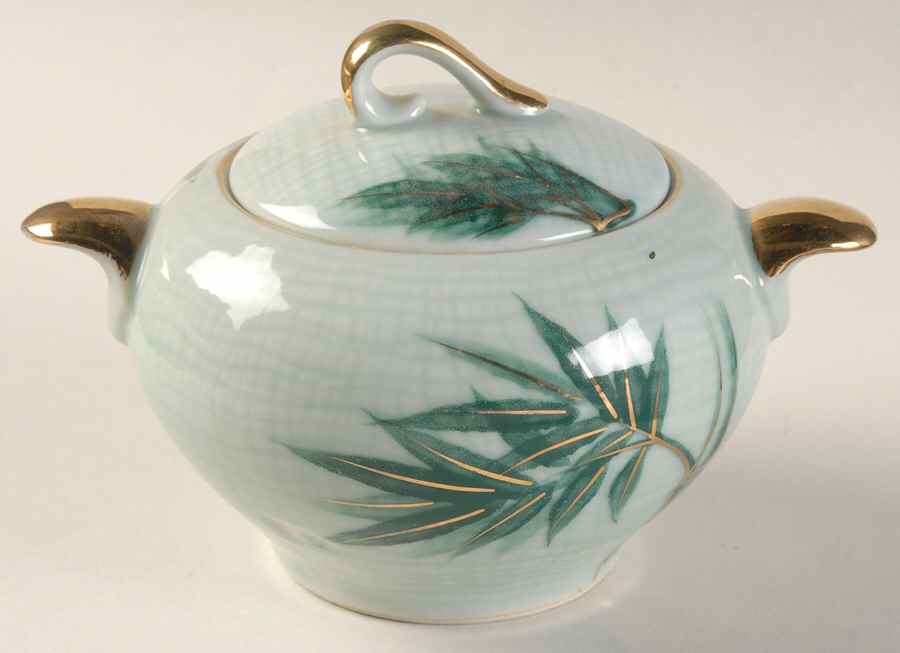 Bamboo (Gold Trim) Sugar Bowl & Lid by Celadon China-1