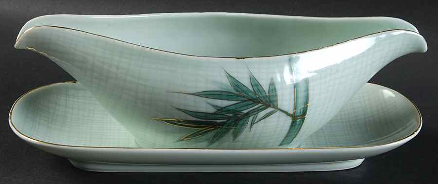 Bamboo (Gold Trim) Gravy Boat with Attached Underplate by Celadon China-1