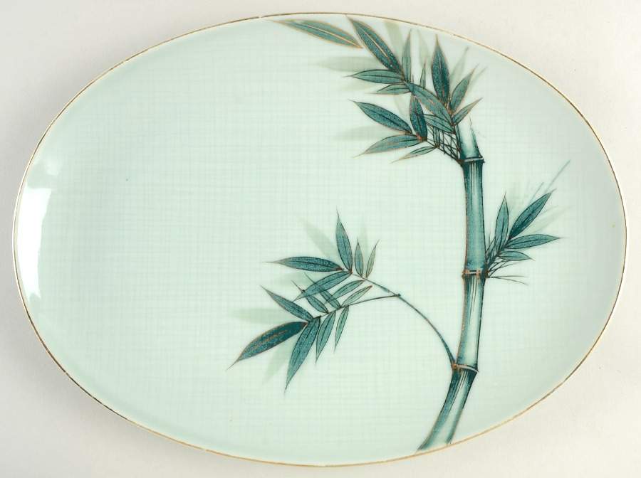 Bamboo (Gold Trim) 14" Oval Serving Platter by Celadon China-1