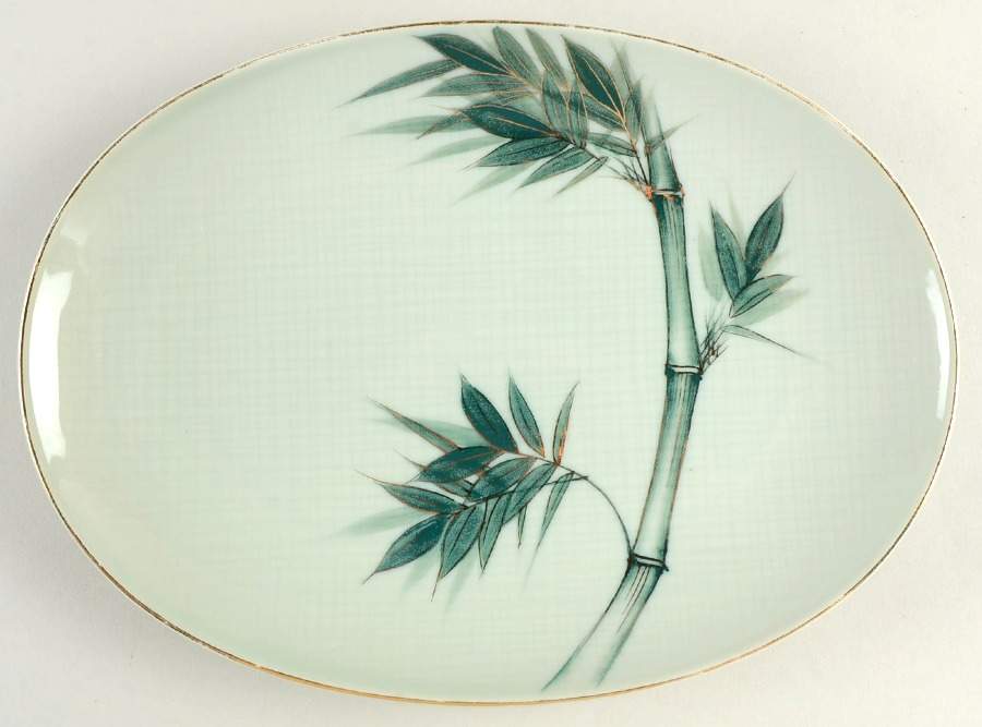 Bamboo (Gold Trim) 12" Oval Serving Platter by Celadon China-1