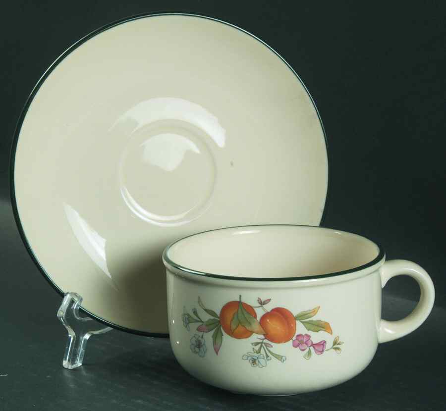 Peaches & Cream (Green Trim) Jumbo Cup & Saucer Set by Cloverleaf (England)-1