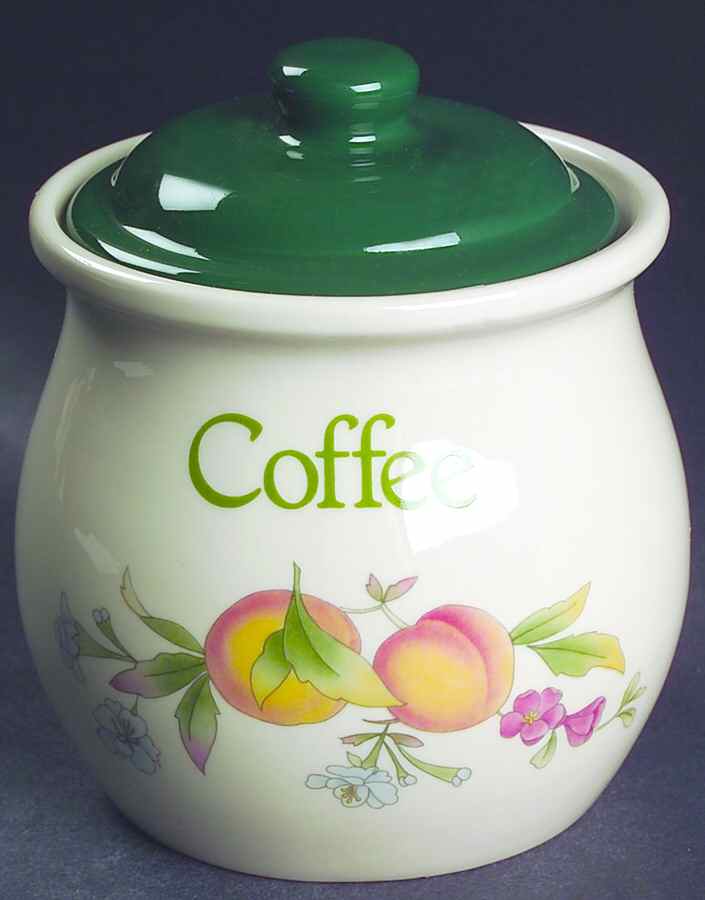 Peaches & Cream (Green Trim) Coffee Canister & Lid by Cloverleaf (England)-1