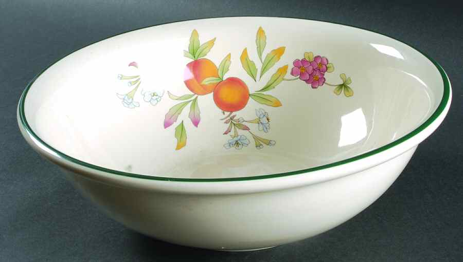 Peaches & Cream (Green Trim) 11" Large Salad Serving Bowl by Cloverleaf (England)-1