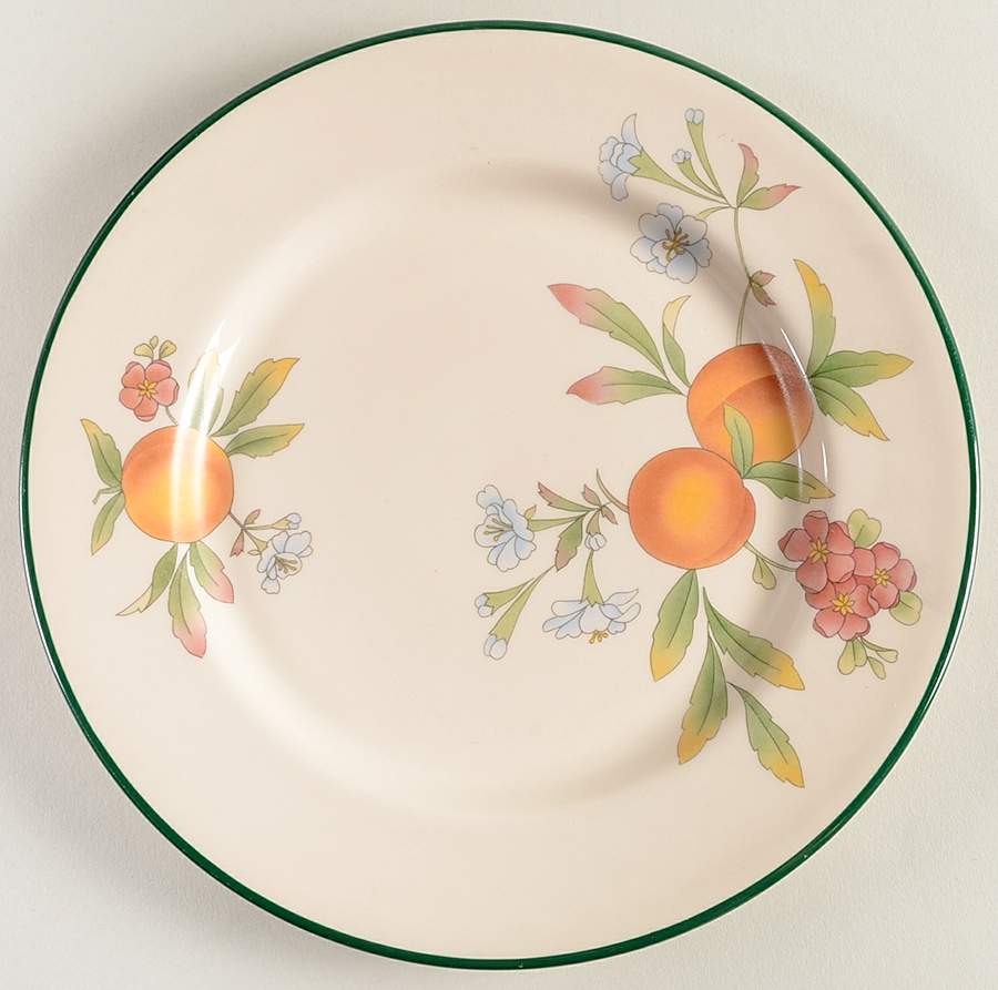 Peaches & Cream (Green Trim) Luncheon Plate by Cloverleaf (England)-1