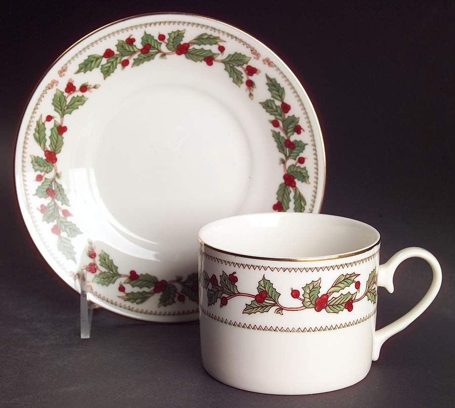 Ivory Holly (China) Flat Cup & Saucer Set by The Cellar (China)-1