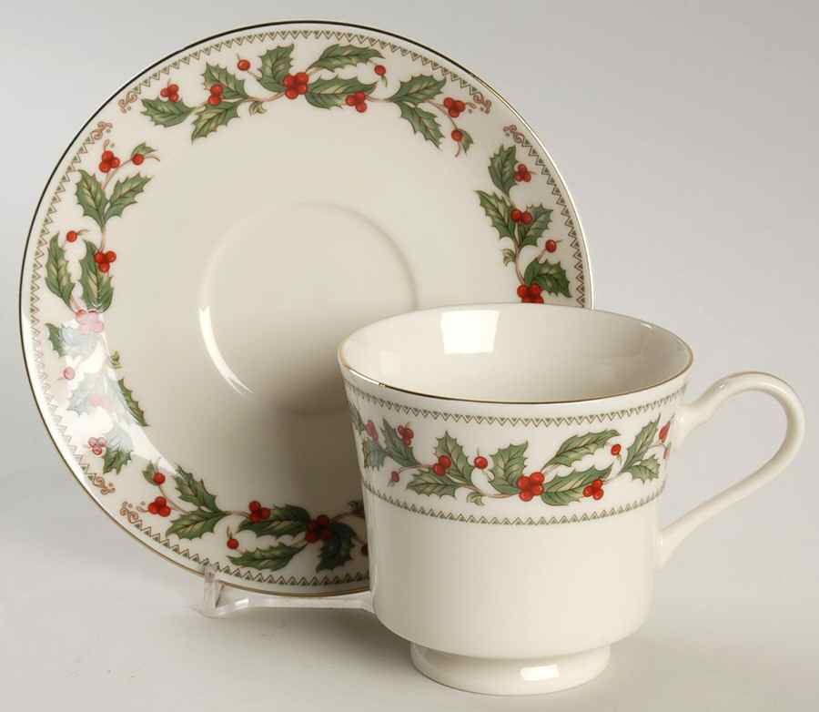 Ivory Holly (China) Footed Cup & Saucer Set by The Cellar (China)-1