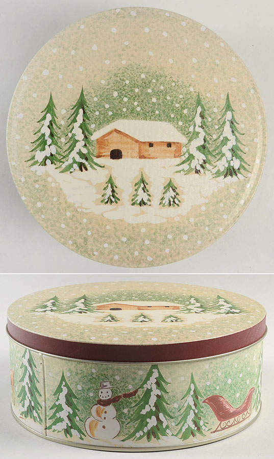 Log Cabin Christmas Round Storage Tin with Lid Medium by The Cellar (China)-1
