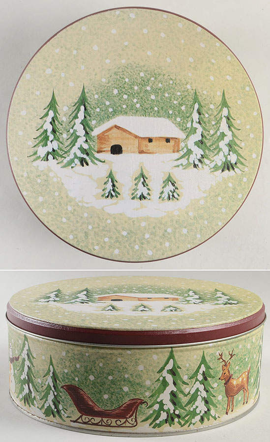 Log Cabin Christmas Round Storage Tin with Lid Large by The Cellar (China)-1