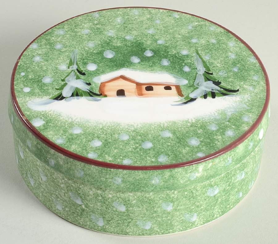 Log Cabin Christmas Round Box & Lid by The Cellar (China)-1