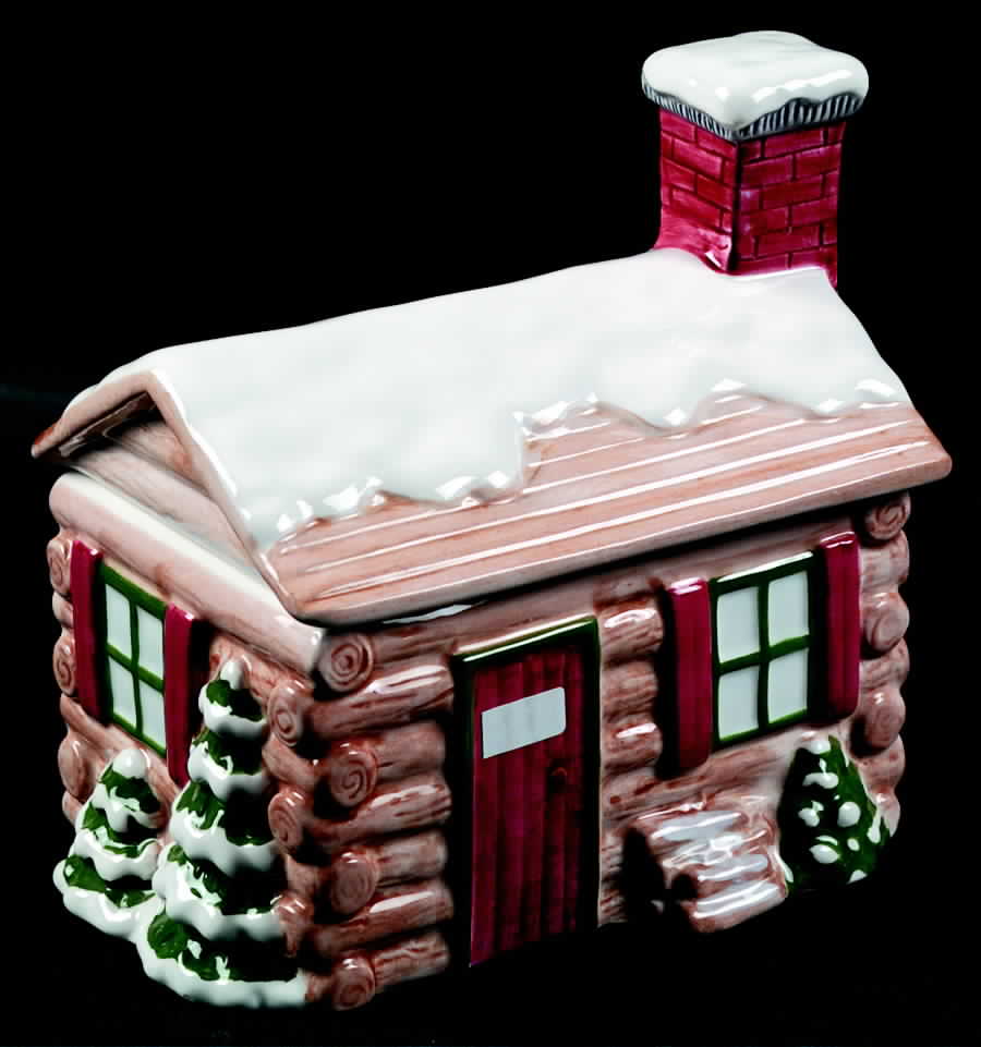 Log Cabin Christmas Figural Candy Box & Lid by The Cellar (China)-1