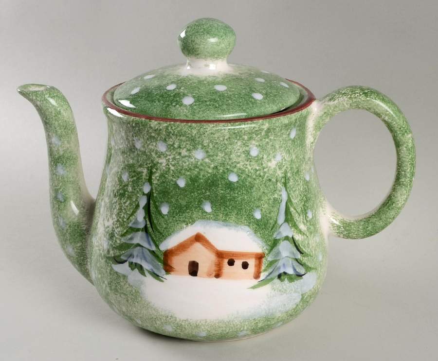 Log Cabin Christmas Teapot & Lid by The Cellar (China)-1