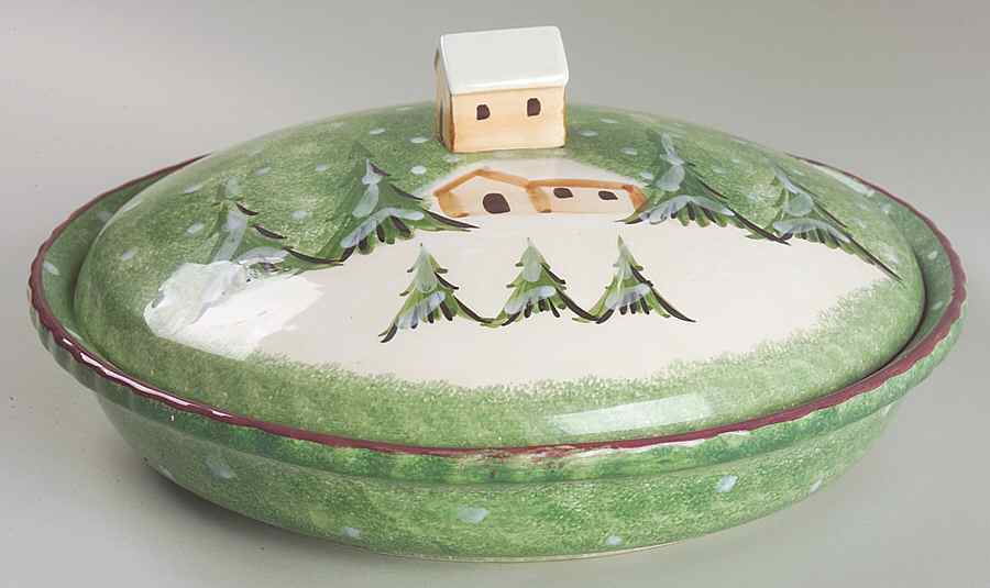 Log Cabin Christmas Pie Plate Safe with Ceramic Lid by The Cellar (China)-1