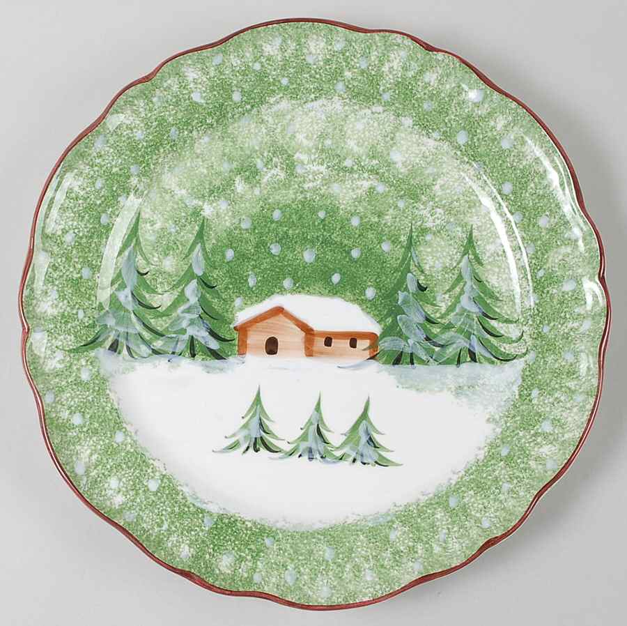 Log Cabin Christmas 12" Chop Plate (Round Platter) by The Cellar (China)-1
