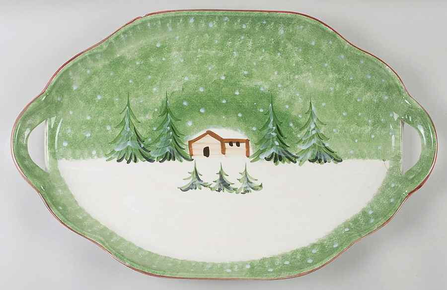 Log Cabin Christmas 20" Handled Tray by The Cellar (China)-1