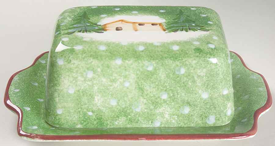 Log Cabin Christmas Rectangular Covered Butter by The Cellar (China)-1