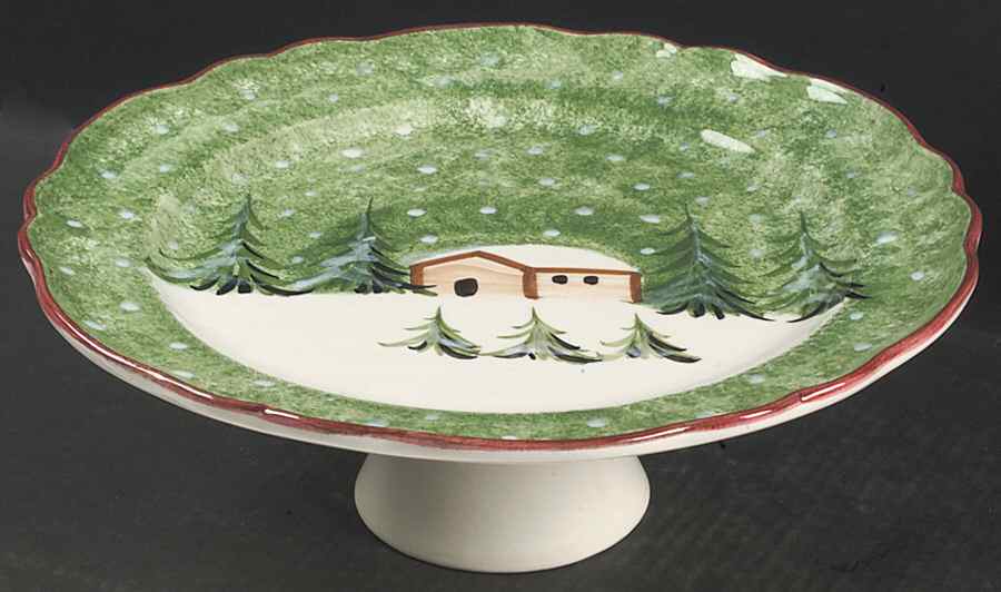 Log Cabin Christmas 13" Diameter Pedestal Cake Stand by The Cellar (China)-1