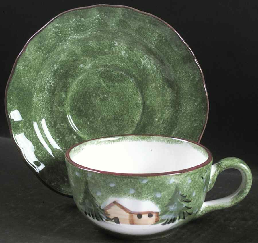 Log Cabin Christmas Breakfast Cup & Saucer Set by The Cellar (China)-1