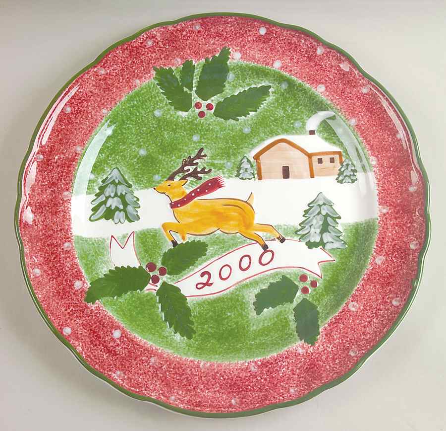 Log Cabin Christmas 14" Chop Plate (Round Platter) by The Cellar (China)-1