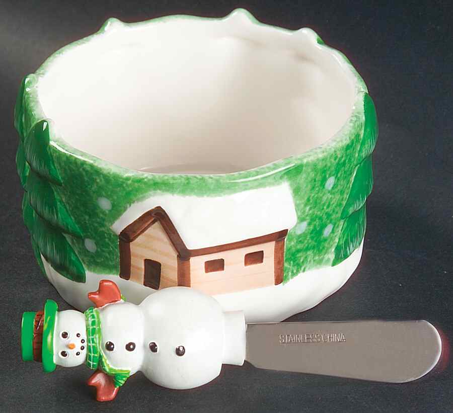 Log Cabin Christmas Dip Bowl & Spreader Set by The Cellar (China)-1