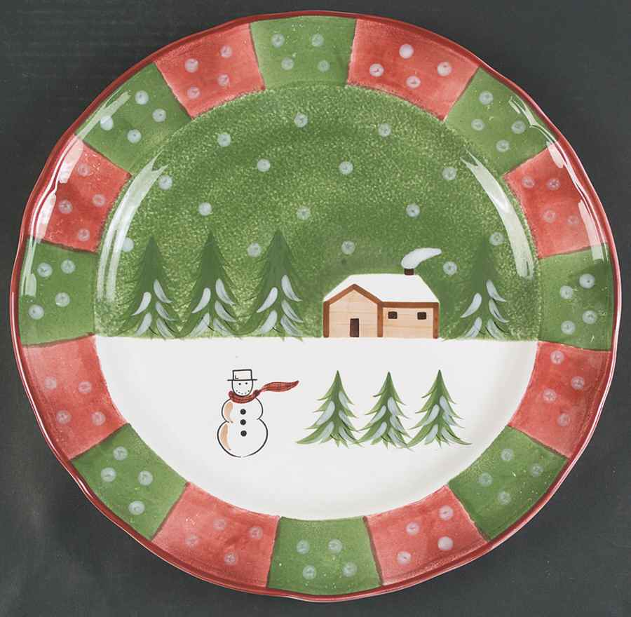 Log Cabin Christmas 14" Chop Plate (Round Platter) by The Cellar (China)-1