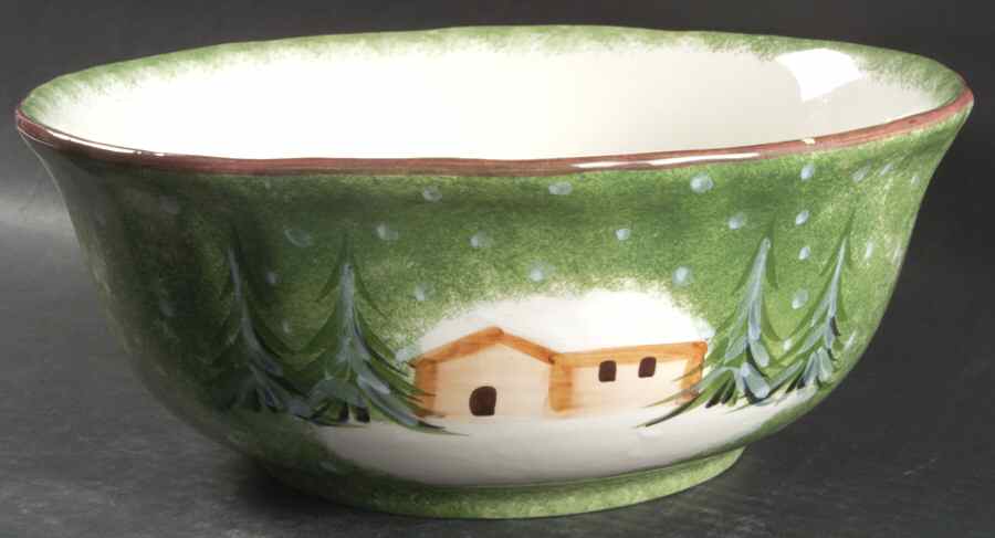 Log Cabin Christmas 11" Large Salad Serving Bowl by The Cellar (China)-1