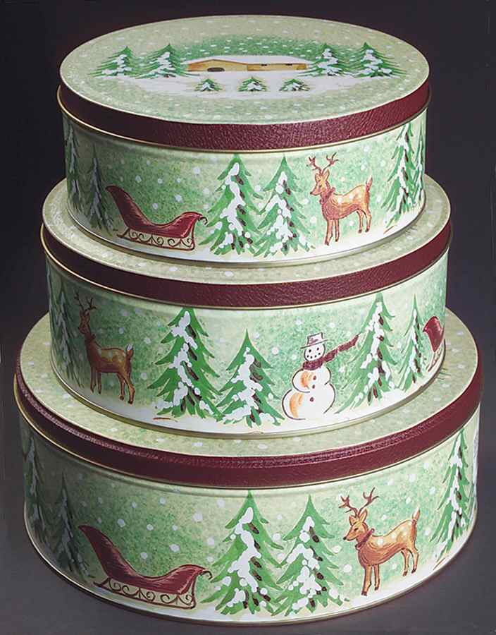 Log Cabin Christmas Round Storage Tin & Lid (Set of 3) by The Cellar (China)-1