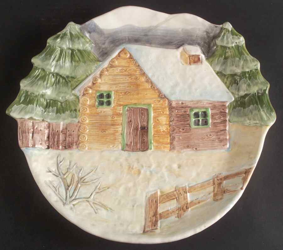 Log Cabin Christmas 16" Sculpted Round Tray by The Cellar (China)-1