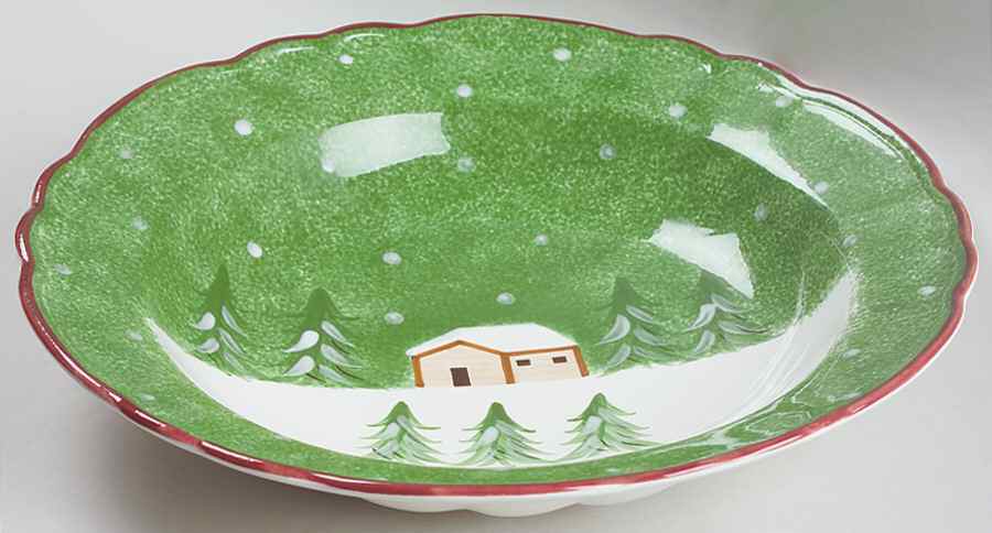 Log Cabin Christmas 14" Pasta Serving Bowl by The Cellar (China)-1