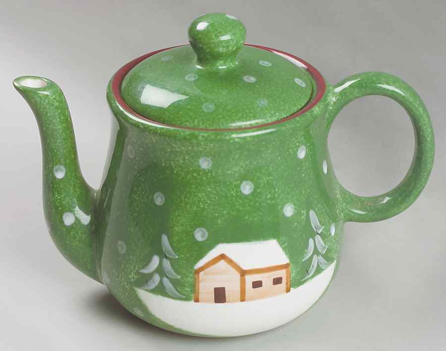 Log Cabin Christmas Teapot & Lid by The Cellar (China)-1
