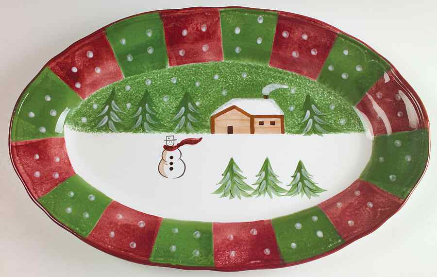 Log Cabin Christmas 17" Oval Serving Platter by The Cellar (China)-1