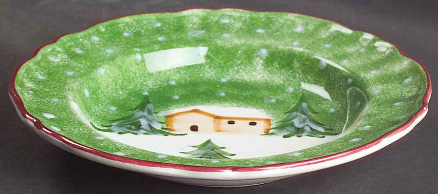 Log Cabin Christmas Large Rim Soup Bowl by The Cellar (China)-1